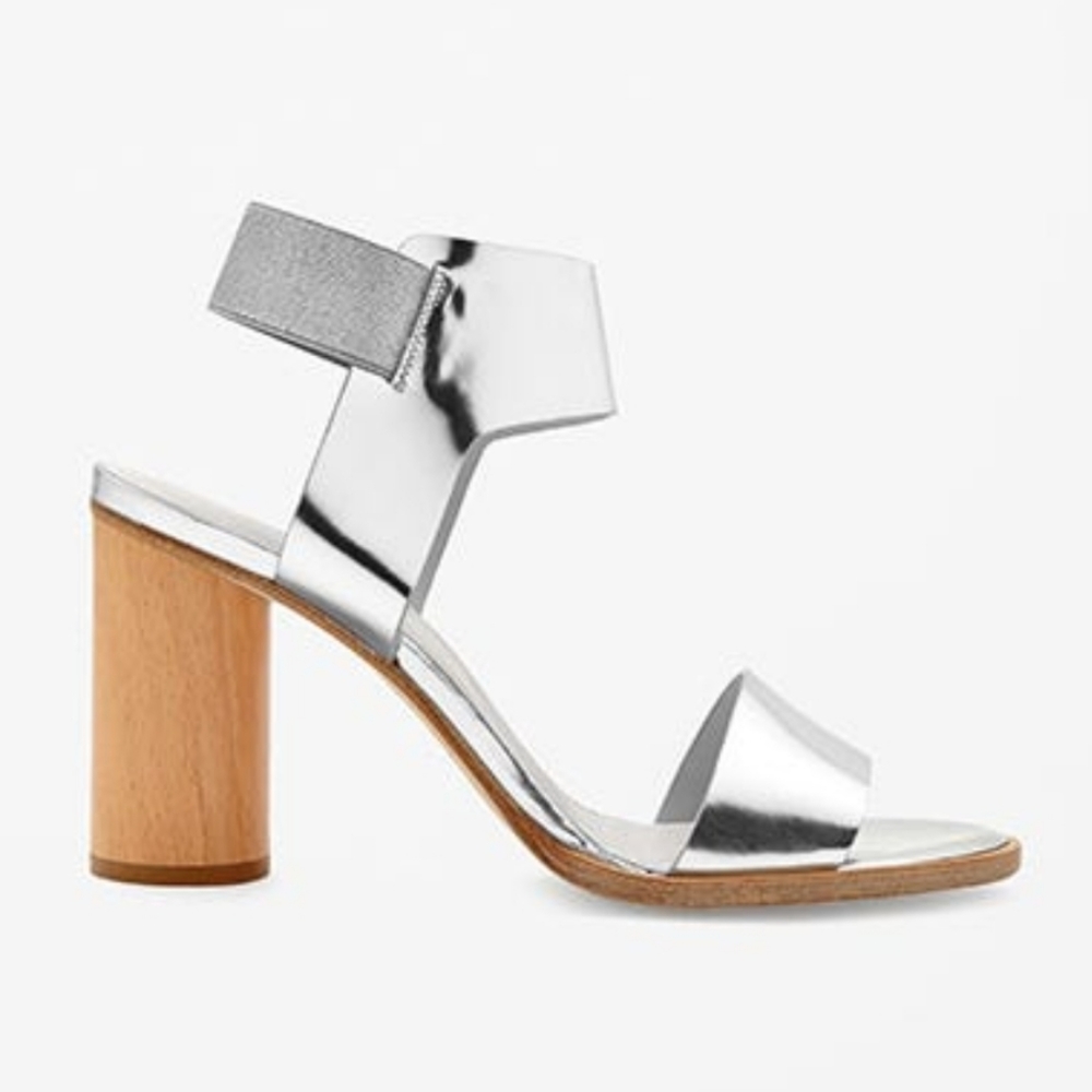 COS Silver Sandals with Wooden Heel